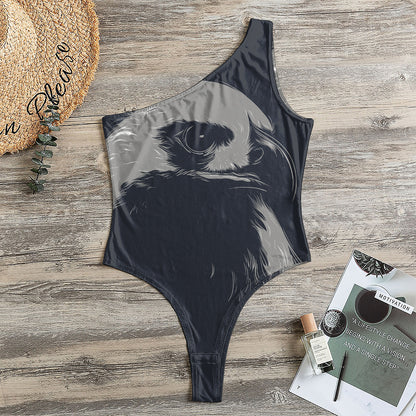 Monochrome Eagle Print One Shoulder Bodysuit