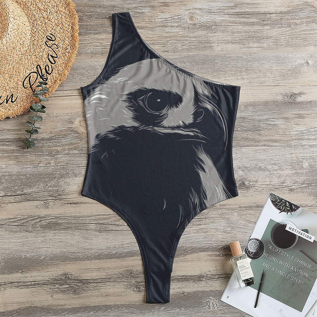 Monochrome Eagle Print One Shoulder Bodysuit