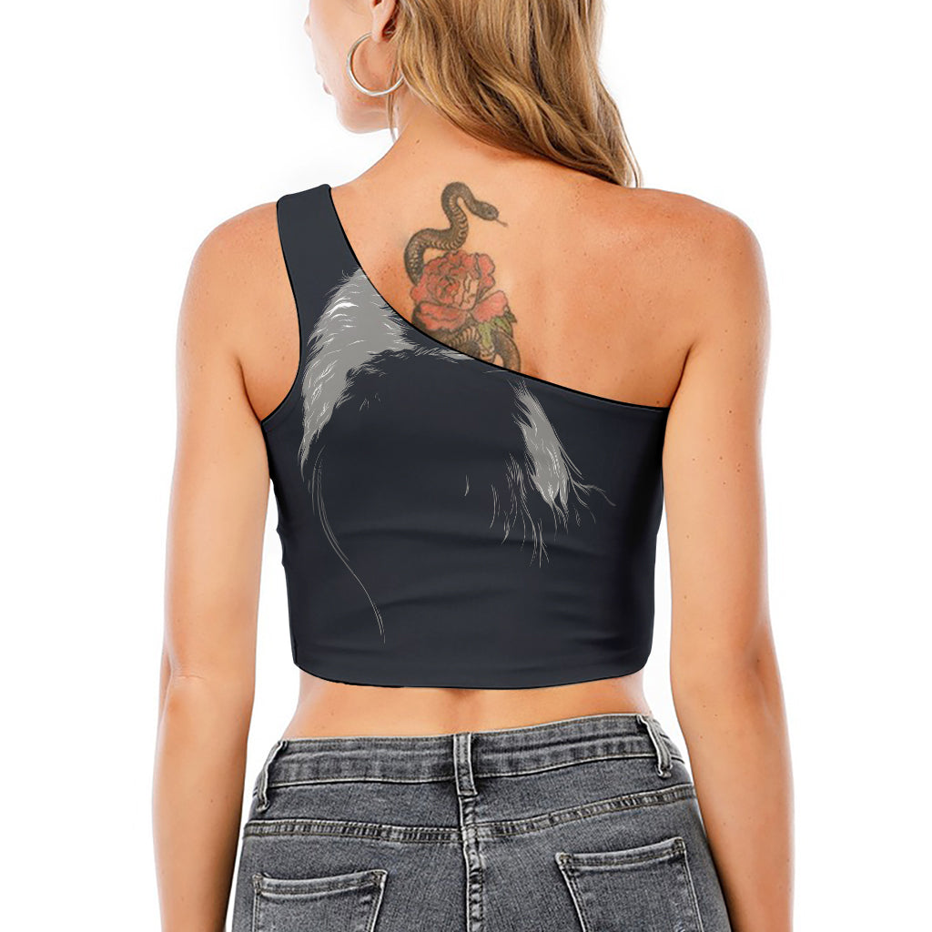 Monochrome Eagle Print One Shoulder Crop Top