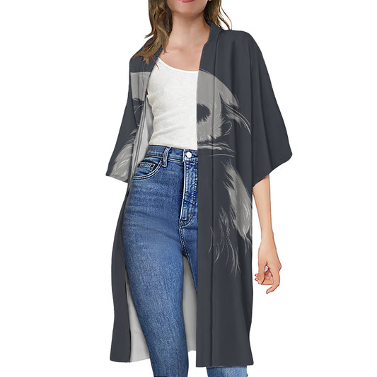 Monochrome Eagle Print Open Front Beach Cover Up