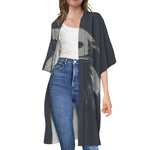 Monochrome Eagle Print Open Front Beach Cover Up