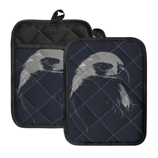 Monochrome Eagle Print Pot Holders With Pocket
