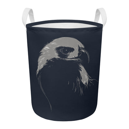 Monochrome Eagle Print Round Laundry Basket