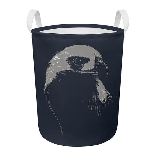 Monochrome Eagle Print Round Laundry Basket