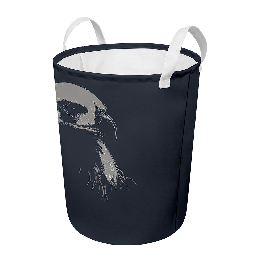 Monochrome Eagle Print Round Laundry Basket