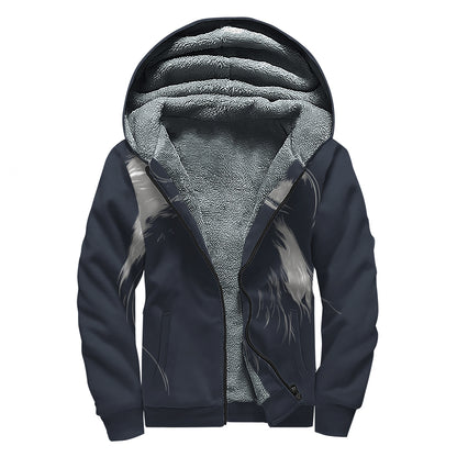 Monochrome Eagle Print Sherpa Lined Zip Up Hoodie