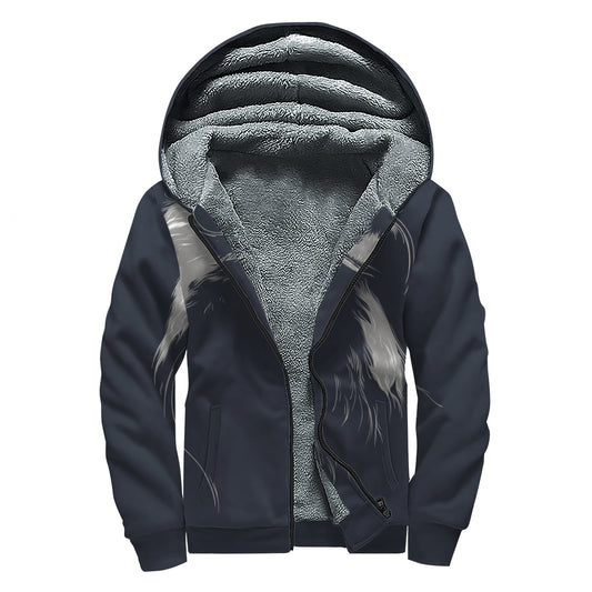 Monochrome Eagle Print Sherpa Lined Zip Up Hoodie