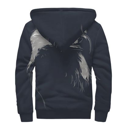 Monochrome Eagle Print Sherpa Lined Zip Up Hoodie