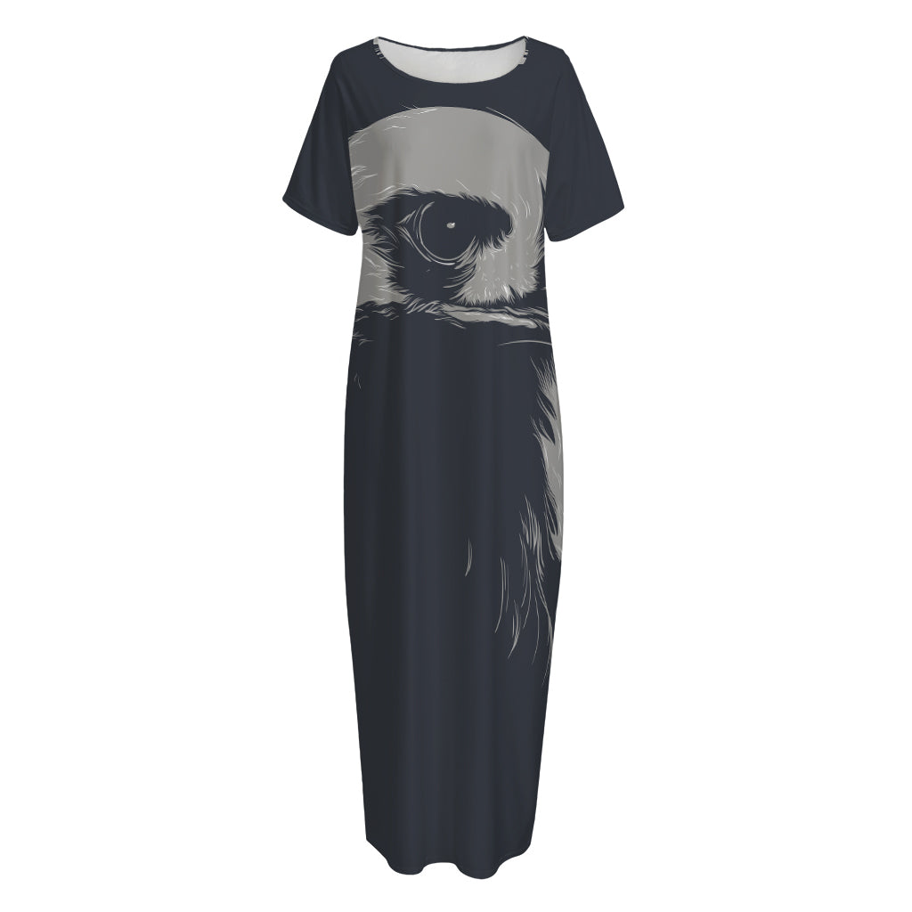 Monochrome Eagle Print Short Sleeve Long Nightdress