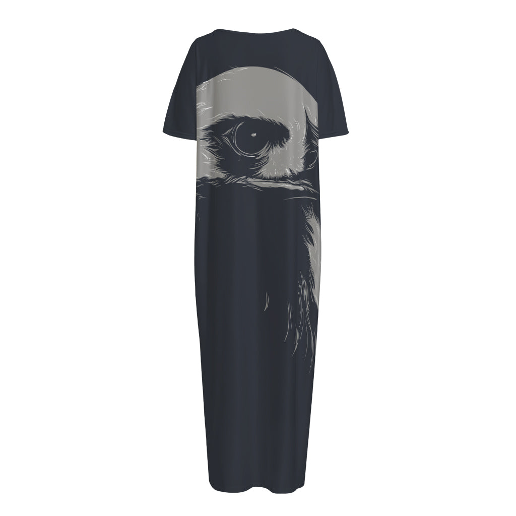 Monochrome Eagle Print Short Sleeve Long Nightdress