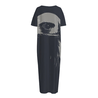 Monochrome Eagle Print Short Sleeve Long Nightdress