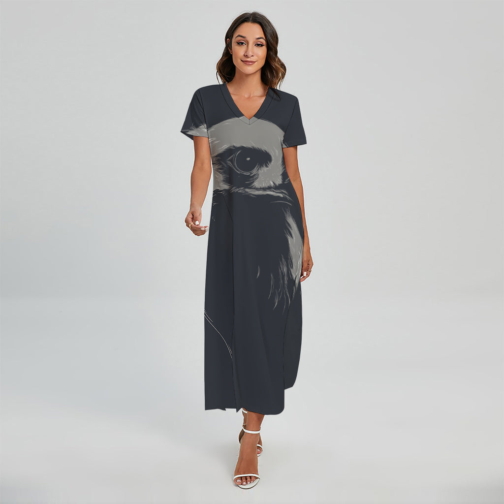 Monochrome Eagle Print Short Sleeve Maxi Dress