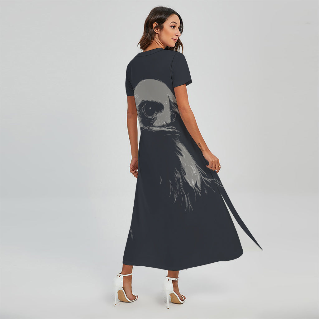 Monochrome Eagle Print Short Sleeve Maxi Dress