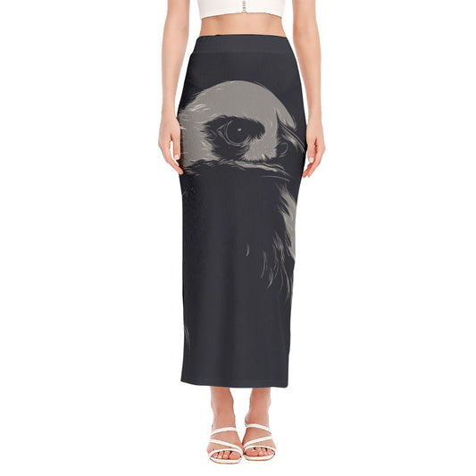 Monochrome Eagle Print Side Slit Maxi Skirt