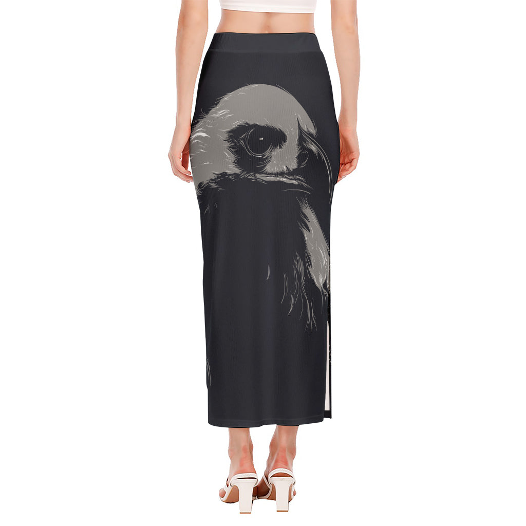 Monochrome Eagle Print Side Slit Maxi Skirt
