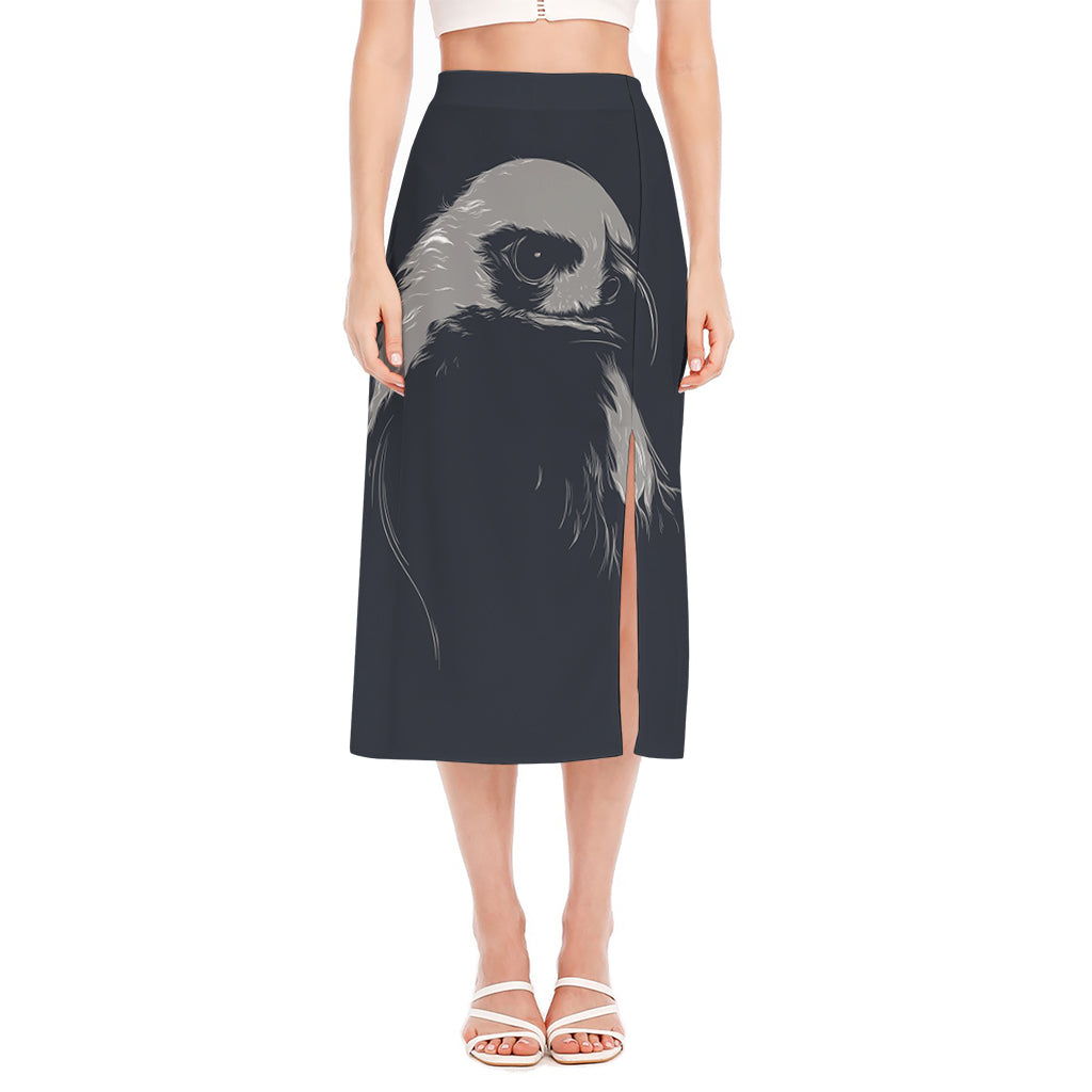Monochrome Eagle Print Side Slit Midi Skirt