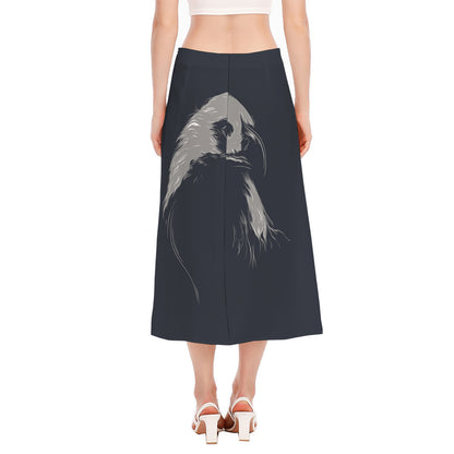 Monochrome Eagle Print Side Slit Midi Skirt