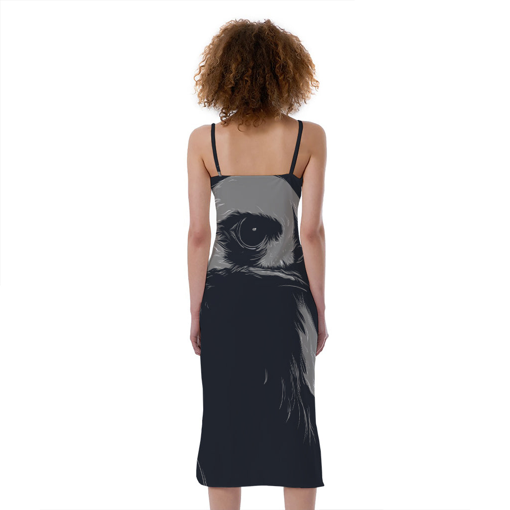 Monochrome Eagle Print Slim Fit Midi Cami Dress