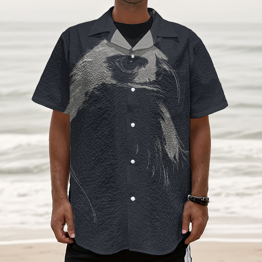 Monochrome Eagle Print Textured Short Sleeve Shirt