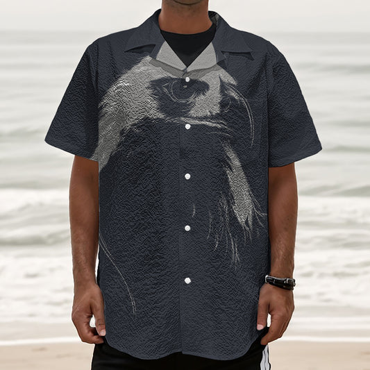Monochrome Eagle Print Textured Short Sleeve Shirt