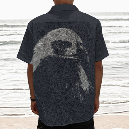 Monochrome Eagle Print Textured Short Sleeve Shirt