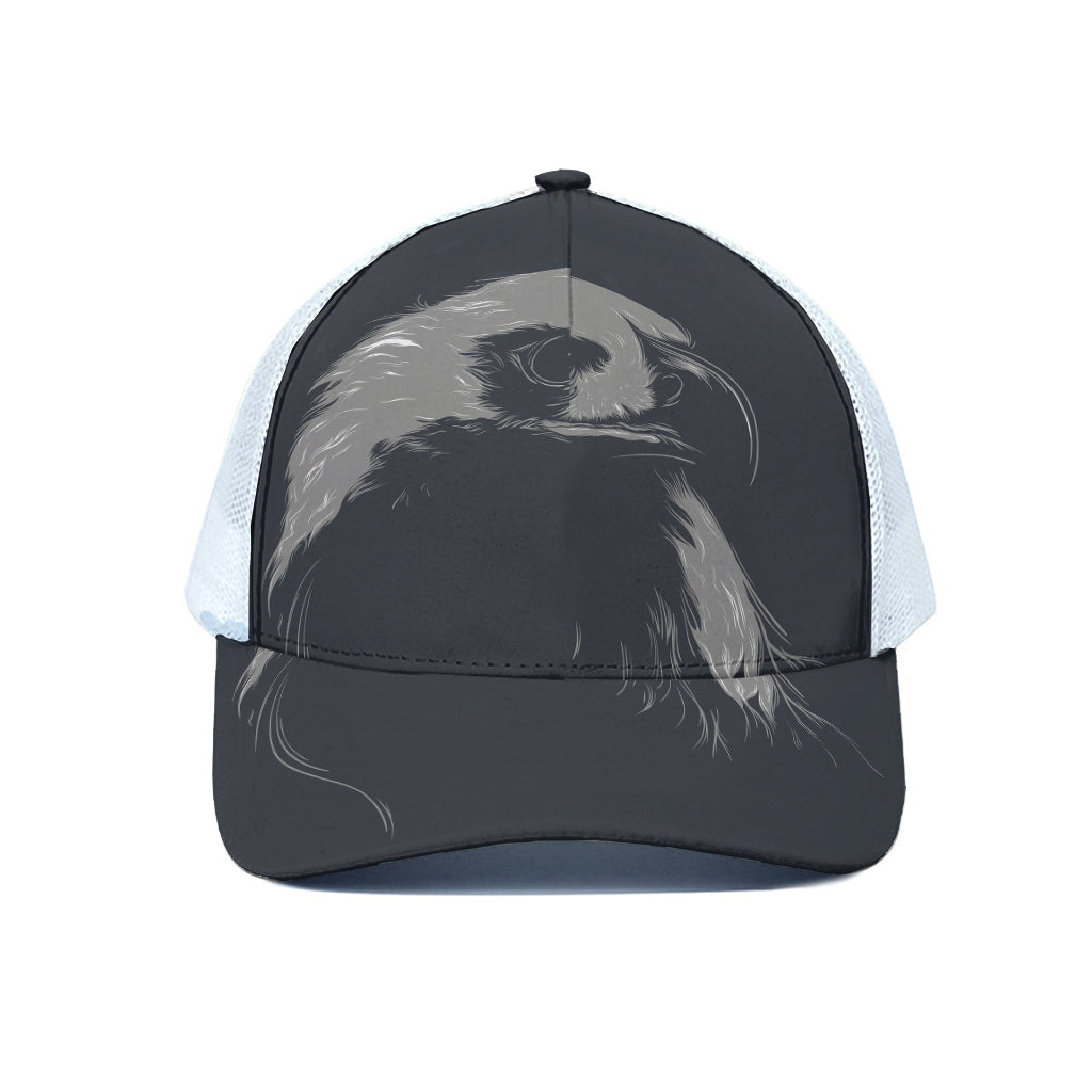 Monochrome Eagle Print White Mesh Trucker Cap