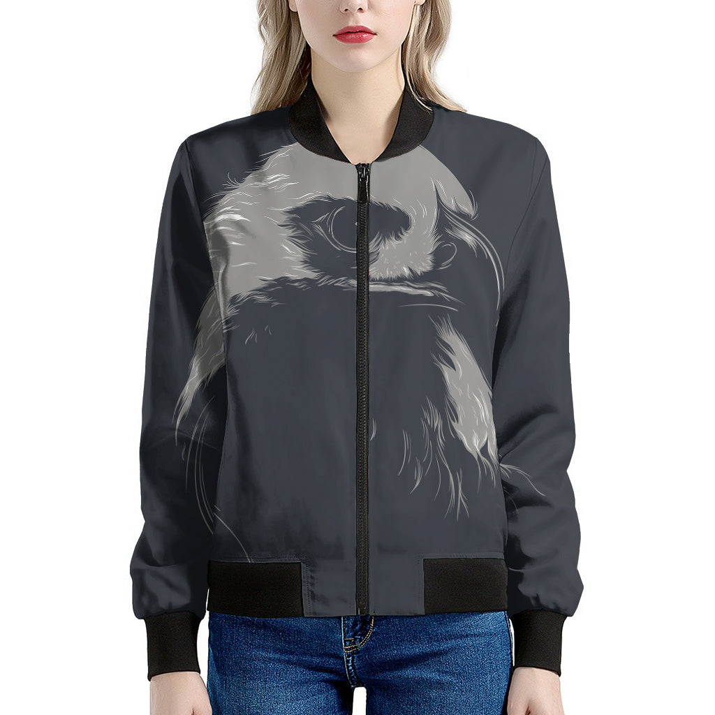 Monochrome Eagle Print Women's Bomber Jacket