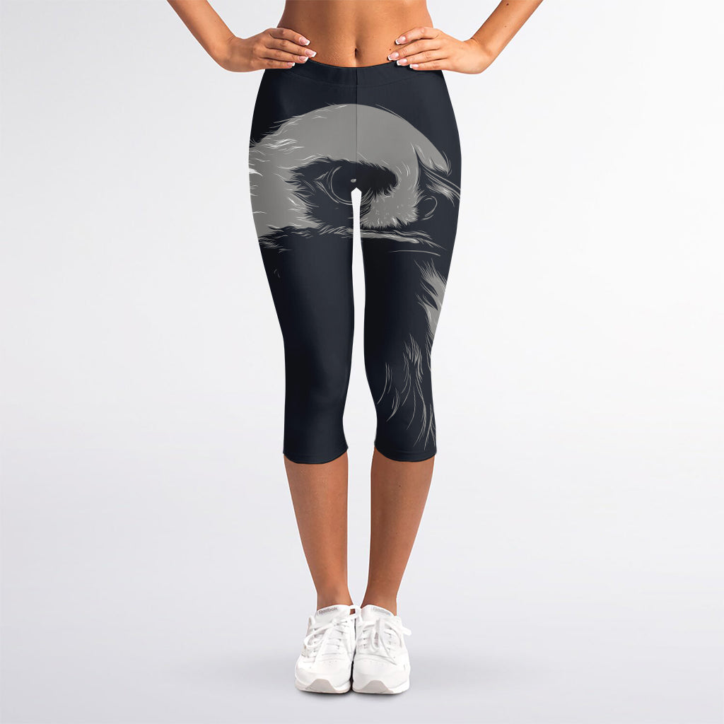 Monochrome Eagle Print Women's Capri Leggings