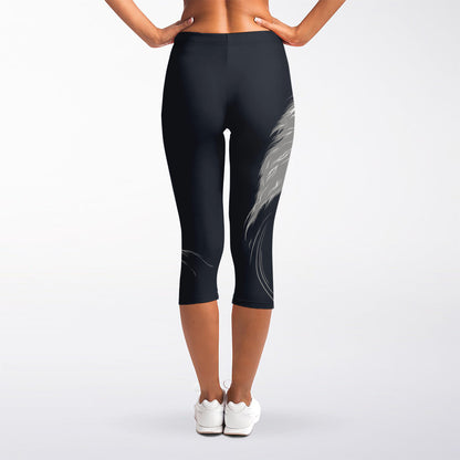 Monochrome Eagle Print Women's Capri Leggings