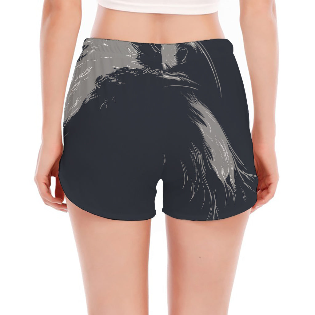 Monochrome Eagle Print Women's Split Running Shorts