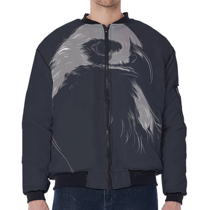 Monochrome Eagle Print Zip Sleeve Bomber Jacket