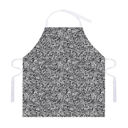 Monochrome Graffiti Hippie Pattern Print Adjustable Apron
