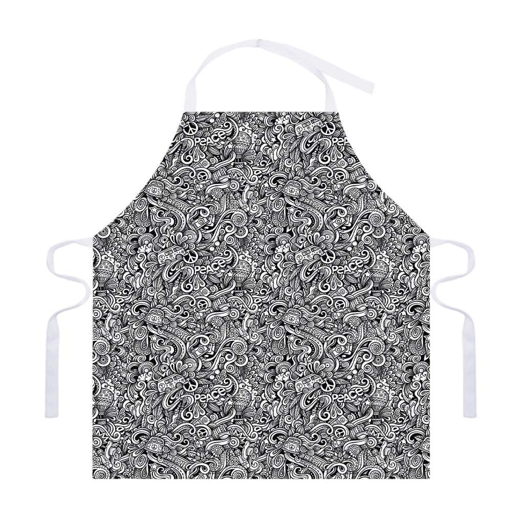 Monochrome Graffiti Hippie Pattern Print Adjustable Apron