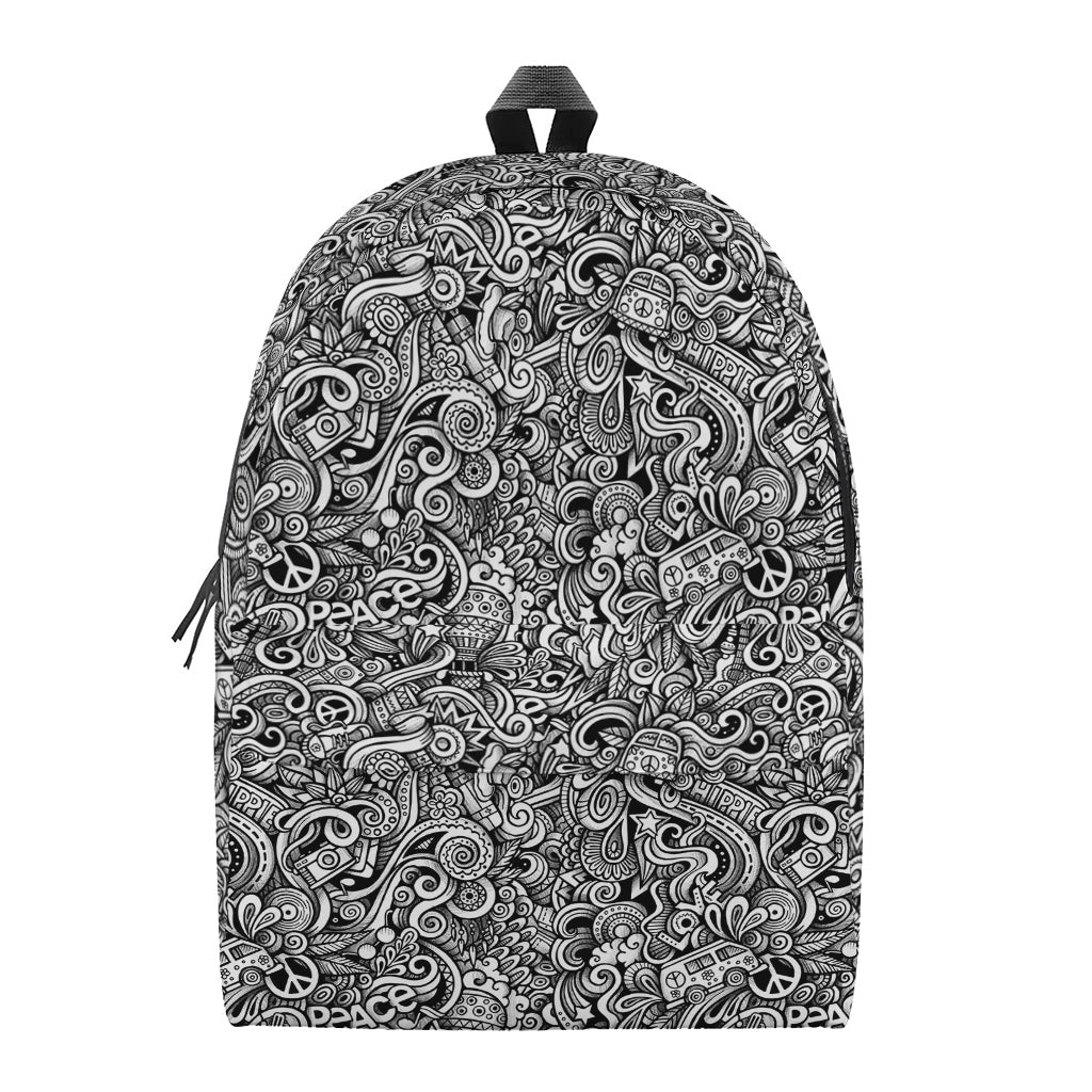 Monochrome Graffiti Hippie Pattern Print Backpack