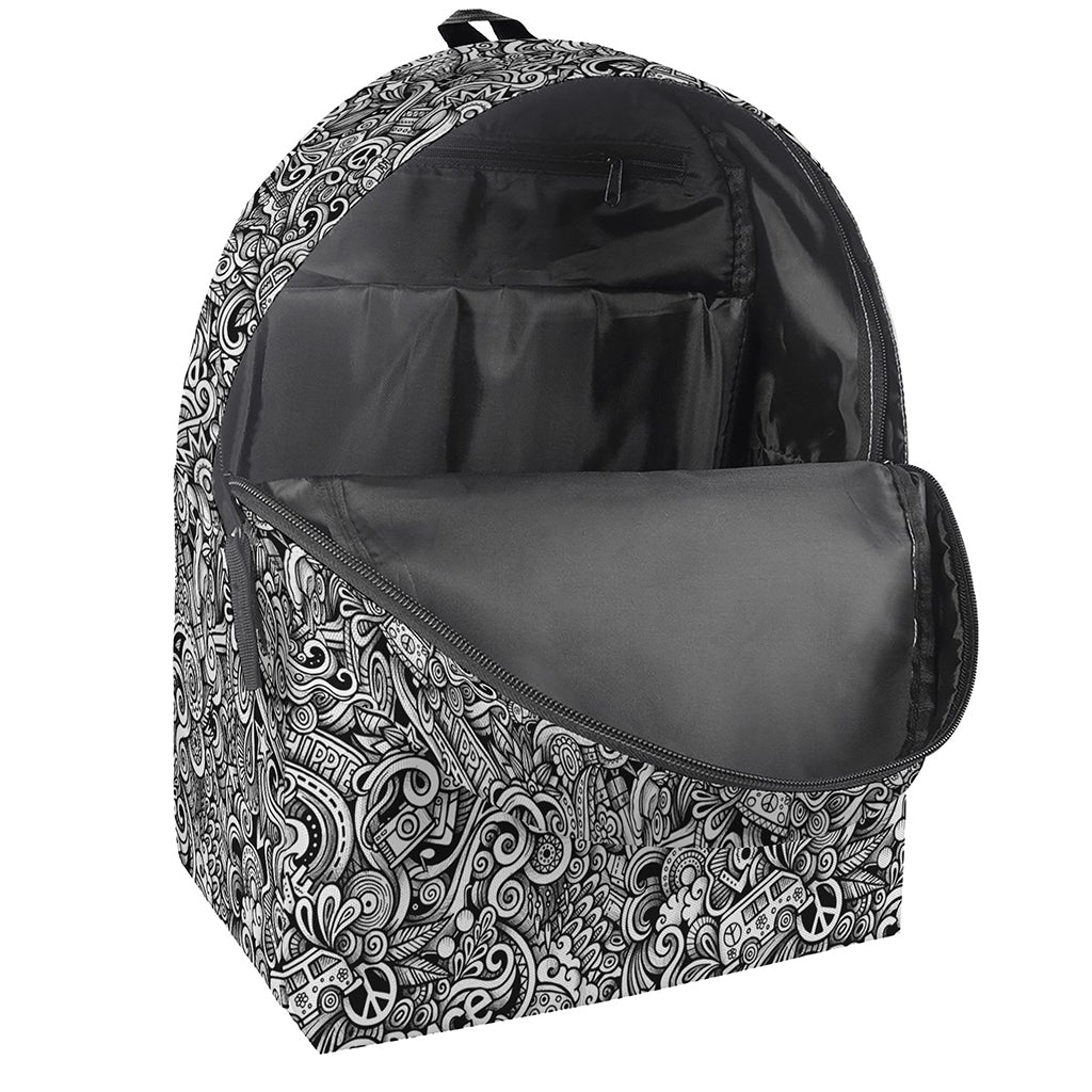 Monochrome Graffiti Hippie Pattern Print Backpack