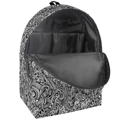 Monochrome Graffiti Hippie Pattern Print Backpack