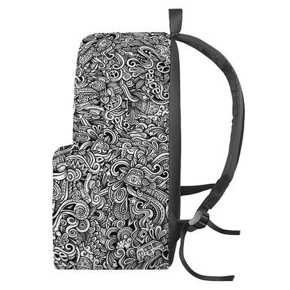Monochrome Graffiti Hippie Pattern Print Backpack