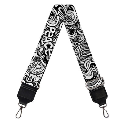 Monochrome Graffiti Hippie Pattern Print Bag Strap
