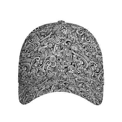 Monochrome Graffiti Hippie Pattern Print Baseball Cap
