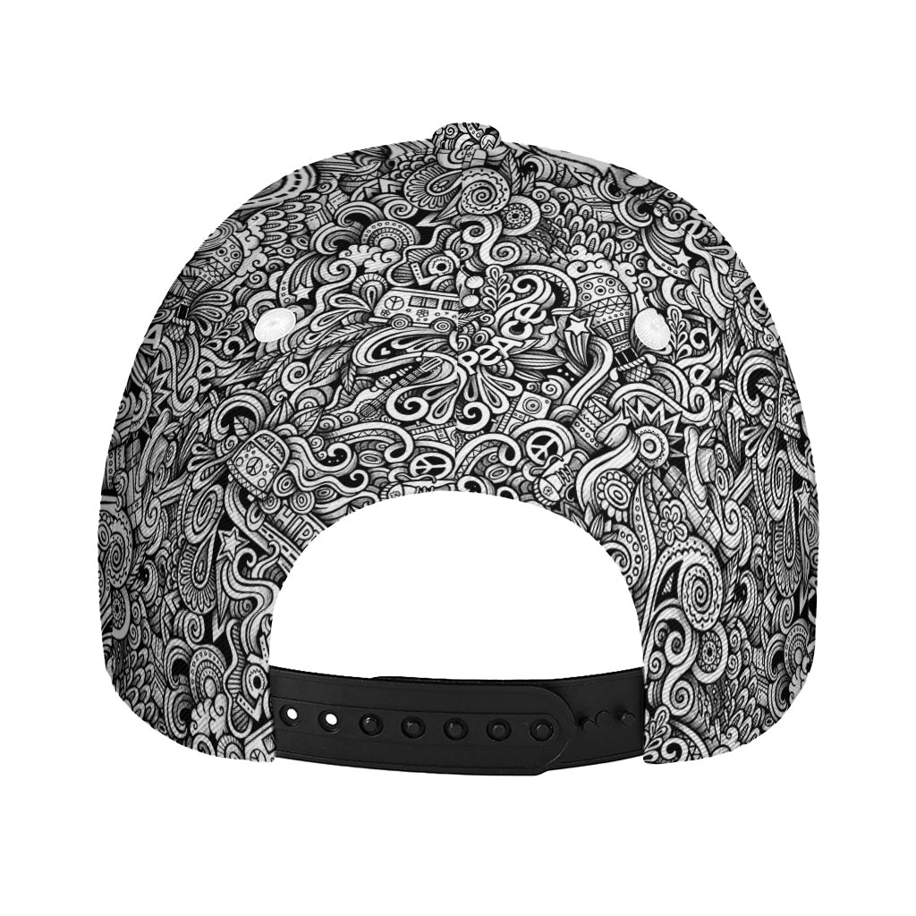 Monochrome Graffiti Hippie Pattern Print Baseball Cap
