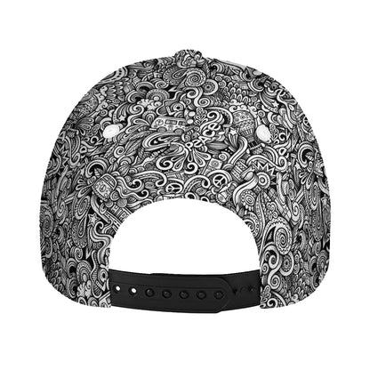 Monochrome Graffiti Hippie Pattern Print Baseball Cap