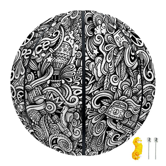 Monochrome Graffiti Hippie Pattern Print Basketball