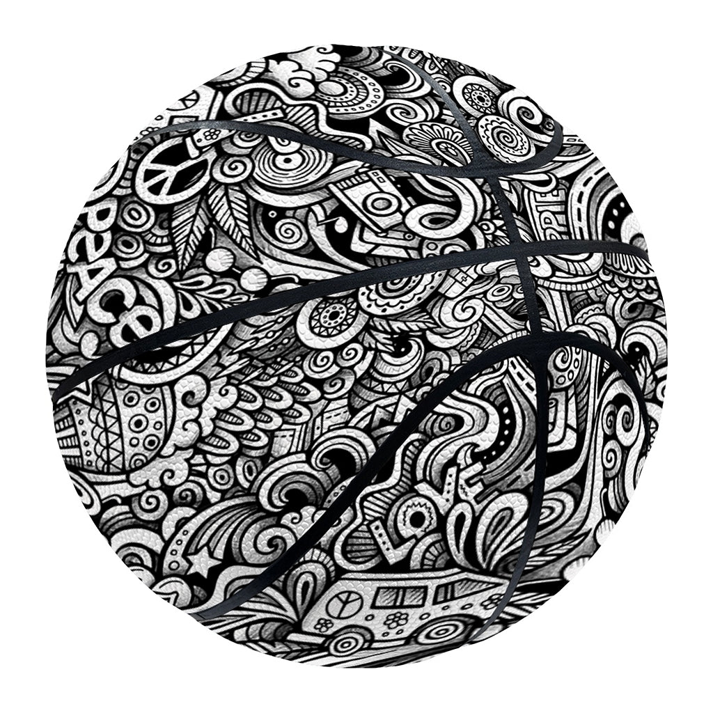 Monochrome Graffiti Hippie Pattern Print Basketball