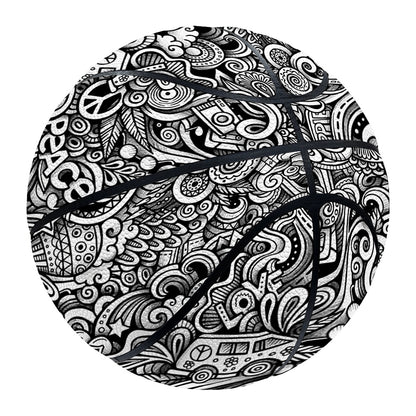 Monochrome Graffiti Hippie Pattern Print Basketball