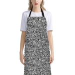 Monochrome Graffiti Hippie Pattern Print Bib Apron With Pocket