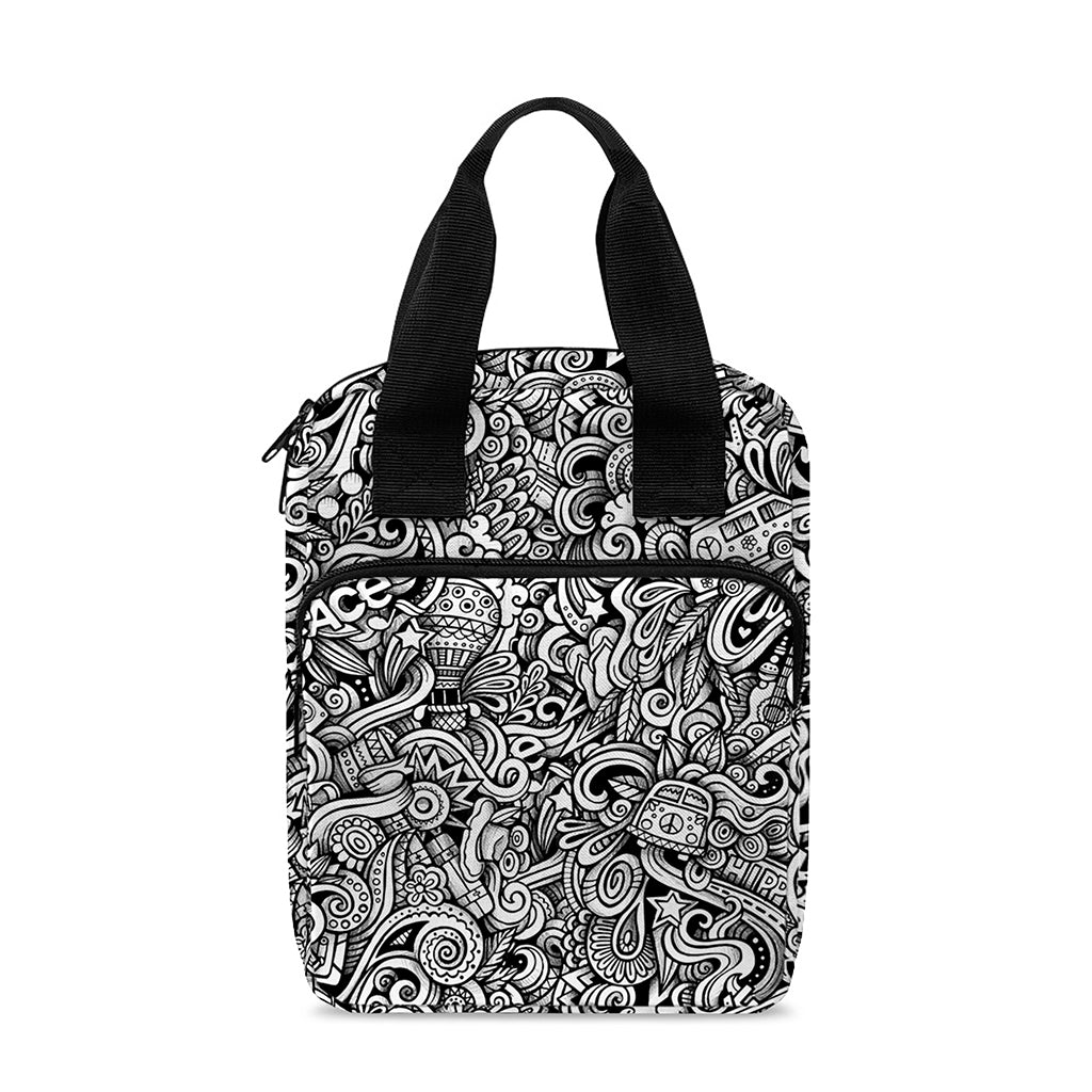 Monochrome Graffiti Hippie Pattern Print Bible Tote Bag