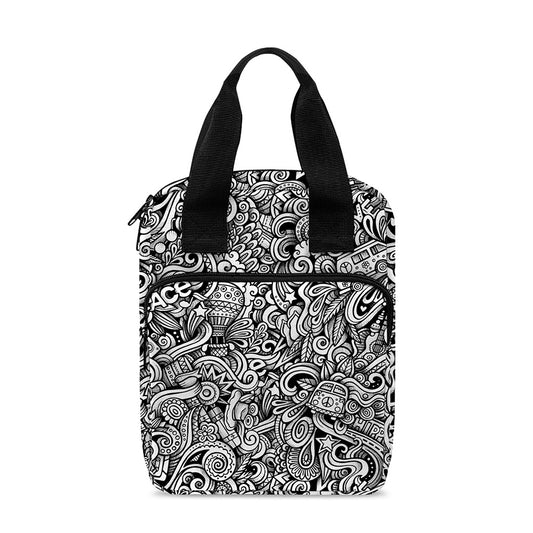 Monochrome Graffiti Hippie Pattern Print Bible Tote Bag
