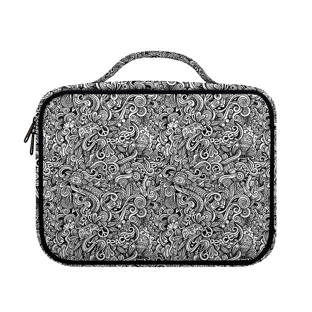 Monochrome Graffiti Hippie Pattern Print Briefcase Bible Bag