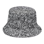 Monochrome Graffiti Hippie Pattern Print Bucket Hat