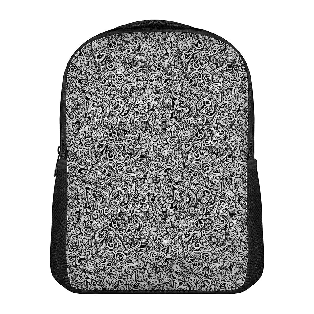 Monochrome Graffiti Hippie Pattern Print Casual Backpack